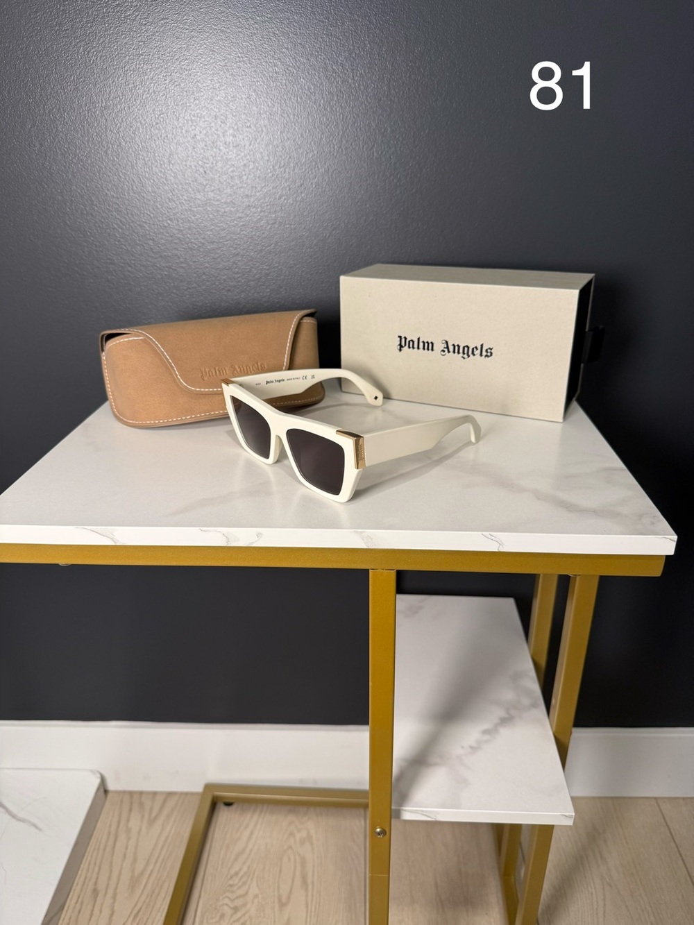 Palm Angels White Rectangular Sunglasses with Dark Lenses